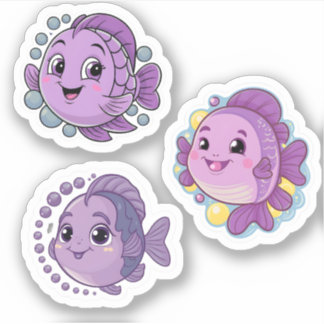 Cute Lila Fish Sticker Klistermärken