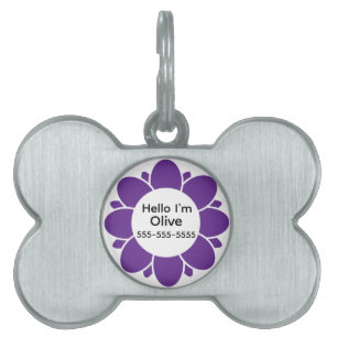 Cute Lila Flower Ram för Hund ID-bricka Husdjur