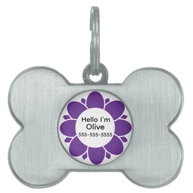 Cute Lila Flower Ram för Hund ID-bricka Husdjur (Framsidan)