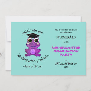 Cute Lila Frog Kindergarten Studentfest Inbjudningar