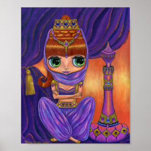 Cute Lila Genie Girl Doll Magic Flaska Big Ögon Poster