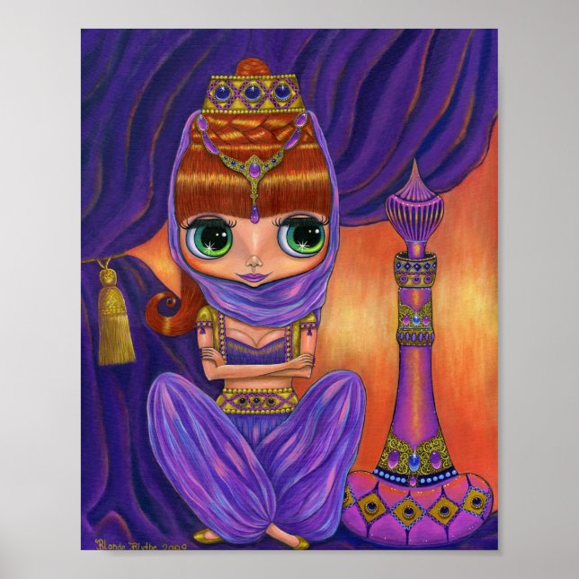 Cute Lila Genie Girl Doll Magic Flaska Big Ögon Poster (Framsidan)
