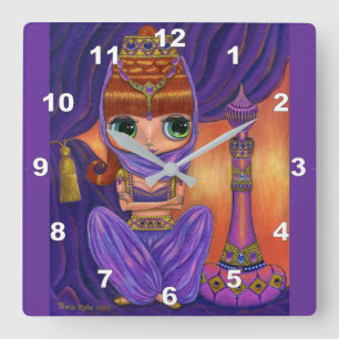 Cute Lila Genie Girl Doll Magic Flaska Fyrkantig Klocka