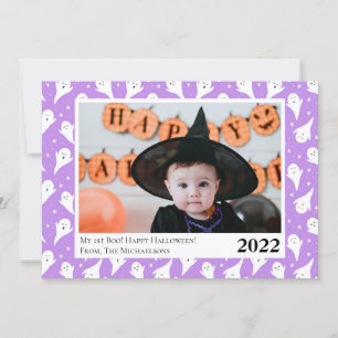 Cute Lila Ghost Halloween-fotokort Meddelande