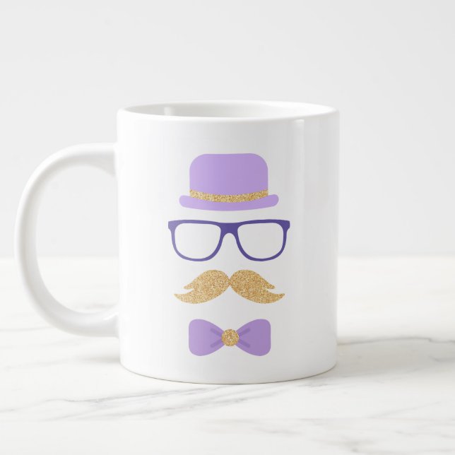 Cute Lila Glitter Mustache Grandpa Tea Party Jumbo Mugg (Vänster)