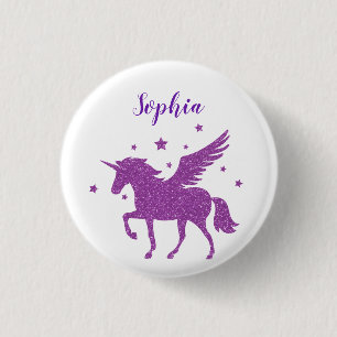 Cute Lila Glitter Personlig Unicorn Knapp