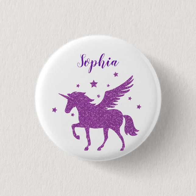 Cute Lila Glitter Personlig Unicorn Knapp (Framsida)