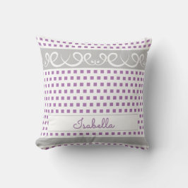 Cute Lila & Grått Polka dots & Swirls Girly Namn Kudde