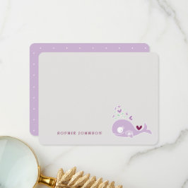 Cute Lila Gravid Mamma Whale Girl Baby Shower Tack Kort