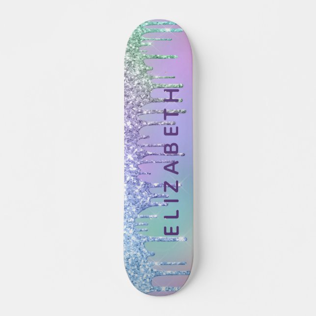 Cute Lila Grönt Blue Glitter Personlig Mini Skateboard Bräda 18,5 Cm (Framsida)