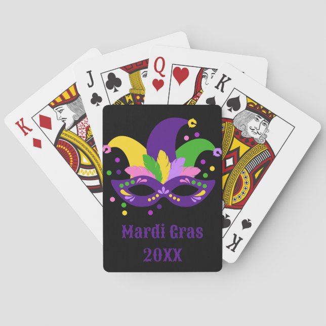 Cute Lila Grönt Guld Mardi Gras Mask Casinokort (Baksidan)