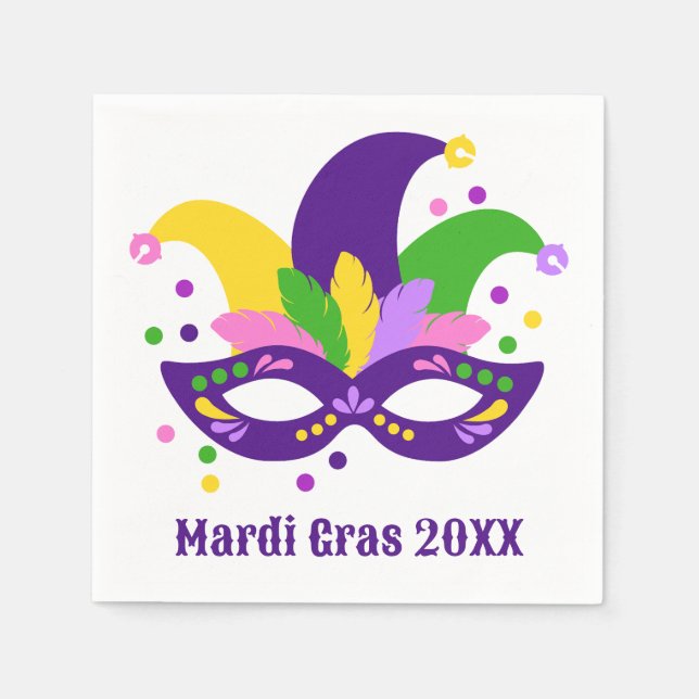 Cute Lila Grönt Guld Mardi Gras Mask Pappersservett (Framsidan)