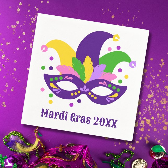 Cute Lila Grönt Guld Mardi Gras Mask Pappersservett (Skapare uppladdad)