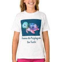 Cute Lila & Grönt Mimma Sea Turtle T-Shirt
