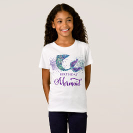Cute Lila Grönt Modern Glitter Sjöjungfru födelsed T Shirt