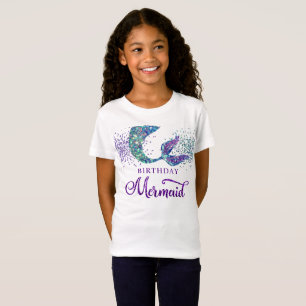 Cute Lila Grönt Modern Glitter Sjöjungfru födelsed T Shirt