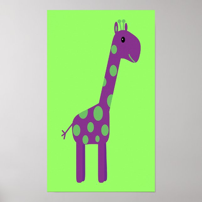 Cute Lila & Grönt Tecknad Giraffe Anpassade Poster (Framsidan)