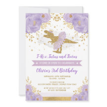 Cute Lila Guld Princess Dinosaur Girl Birthday