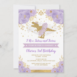 Cute Lila Guld Princess Dinosaur Girl Birthday Inbjudningar