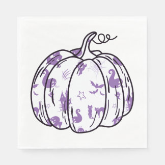 Cute Lila Halloween-ikoner i Pumpkin Luncheon Pappersservett