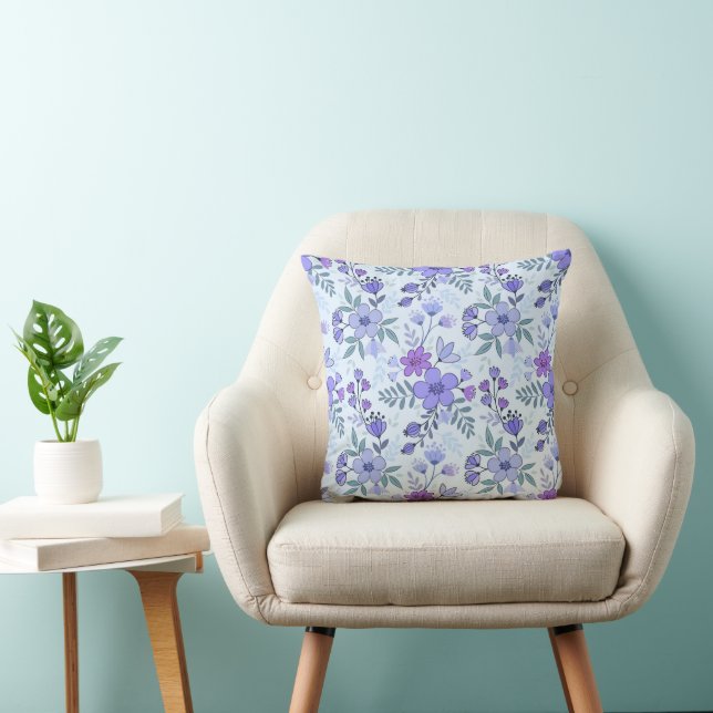 Cute Lila Hand plockade Blommigt Dekorativ kudde (Stol)