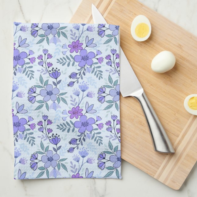 Cute Lila Hand plockade Blommigts Kitchen Towel Kökshandduk (Vikt i Fjärdedel)