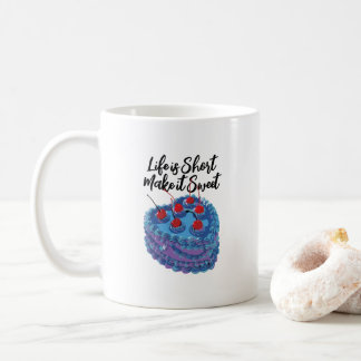Cute Lila Heart Cake Mönster Kaffemugg