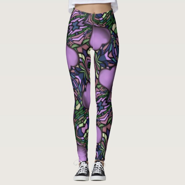 Cute Lila Heart Leggings (Framsida)