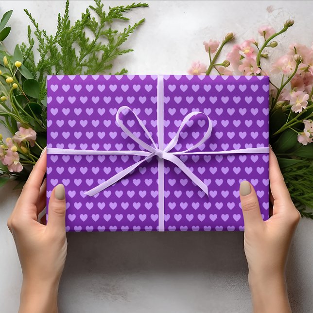 Cute Lila Hearts Mönster Presentpapper (Cute Purple Hearts Pattern Wrapping Paper)