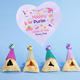 Cute Lila Hebrew Lycklig Purim Hjärtformat Klistermärke