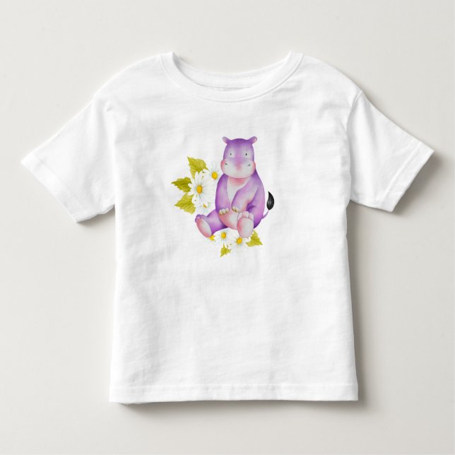 CUTE LILA HIPPO MED VITA DAISY T SHIRT (Framsida)