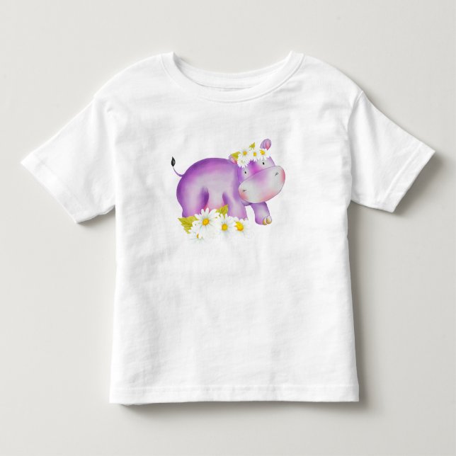 CUTE LILA HIPPO MED VITA DAISY T SHIRT (Framsida)