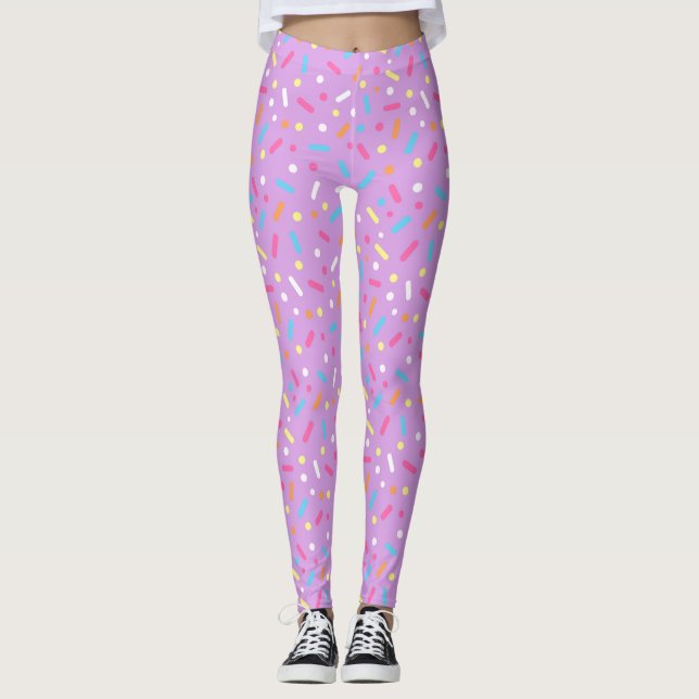 Cute Lila Icing with Sprinkles Donut Leggings (Framsida)