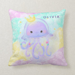 Cute Lila Jellyfish Girl Baby Nursery Anpassningsb Kudde
