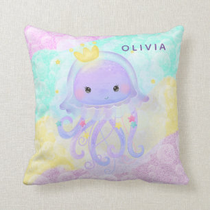 Cute Lila Jellyfish Girl Baby Nursery Anpassningsb Kudde