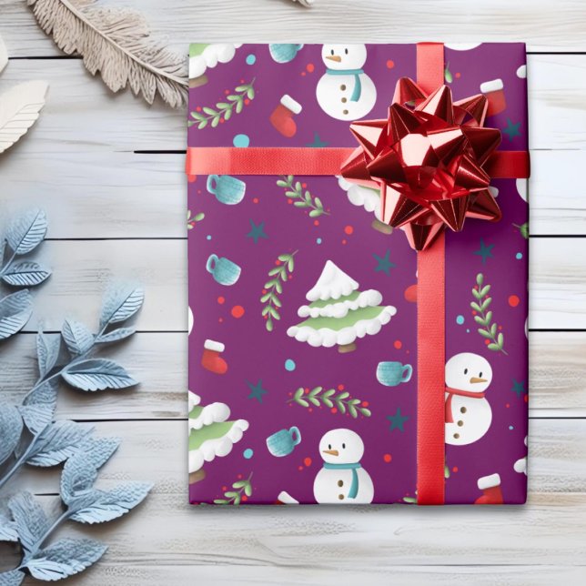 Cute Lila jul Snögubbe Mönster Presentpapper (Skapare uppladdad)