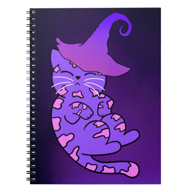 Cute Lila Kitten med Witch Hat Anteckningsbok (Framsidan)
