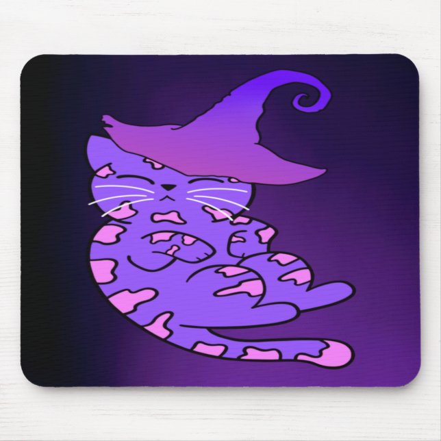 Cute Lila Kitten med Witch Hat Musmatta (Framsidan)
