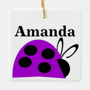 Cute Lila Ladybug Personlig Julgransprydnad Keramik