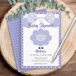 Cute Lila Lamb Simple Modern Sweet Baby Shower Inbjudningar