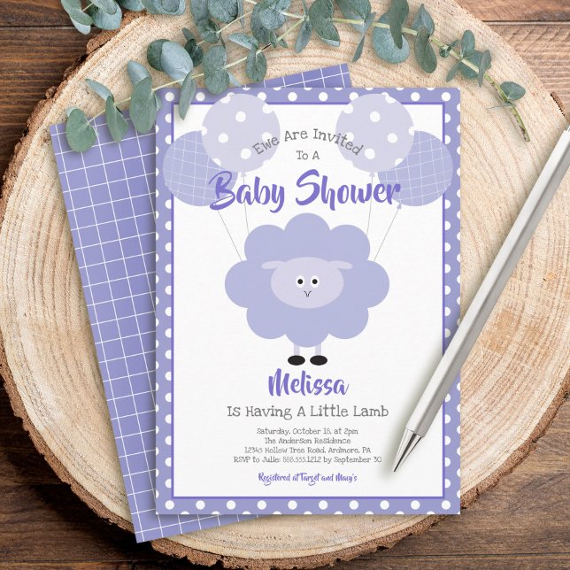 Cute Lila Lamb Simple Modern Sweet Baby Shower Inbjudningar (Skapare uppladdad)