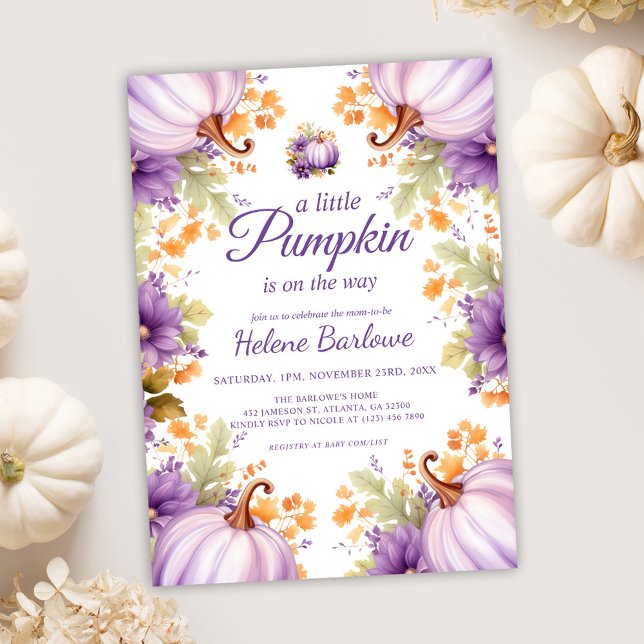 Cute Lila Little Pumpkin Baby Shower Inbjudningar (Cute Purple Little Pumpkin Baby Shower Invitation)