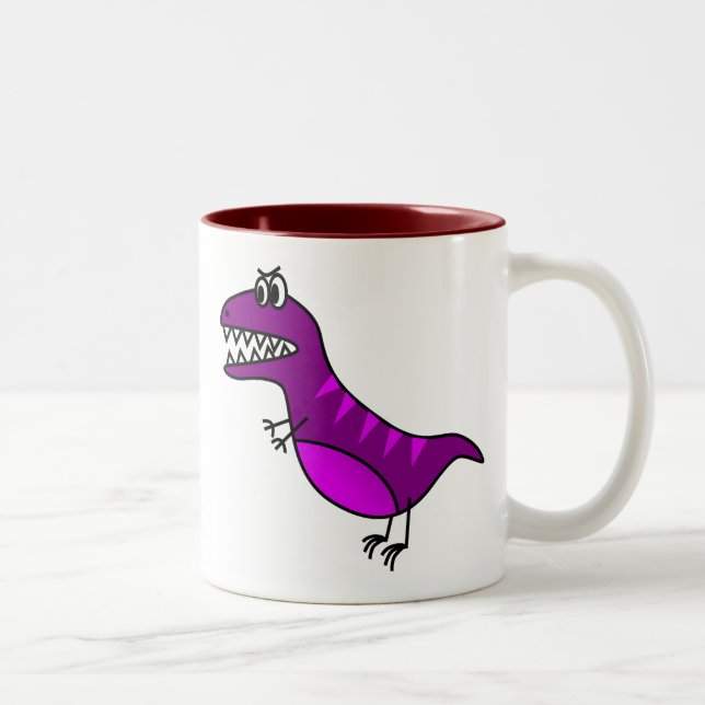 Cute lila lustig arg tecknad dinosaur Två-Tonad mugg (Höger)
