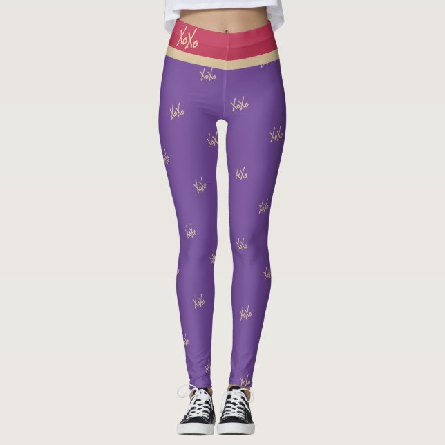 Cute Lila Magenta Guld XOXO Typografi Leggings (Framsida)