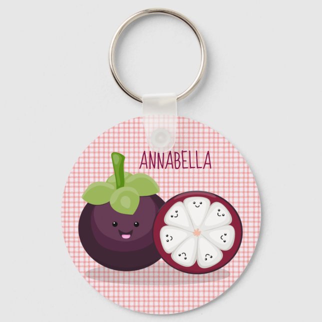 Cute lila mangosteen kawaii tecknad nyckelring (Framsida)