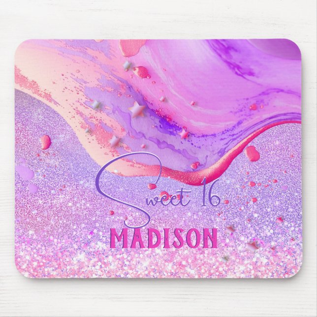 Cute lila marble art glitter monogram musmatta (Framsidan)