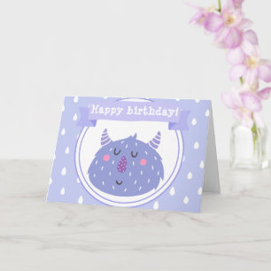 Cute Lila Monster - Barns födelsedag Kort