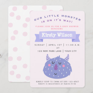 Cute Lila Monster Inbjudan till babyvisningsprog