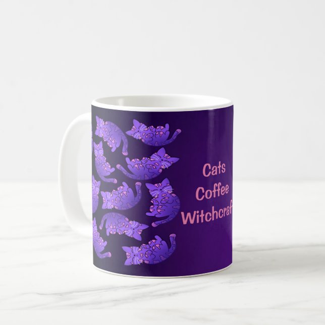 Cute Lila Neon Kitten Group Kaffemugg (Framsida vänster)