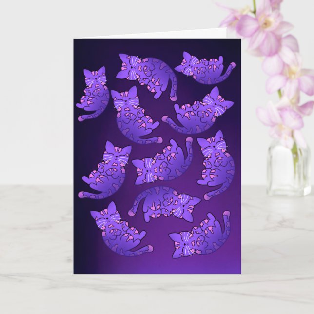 Cute Lila Neon Kitten Group Kort (Orkide)